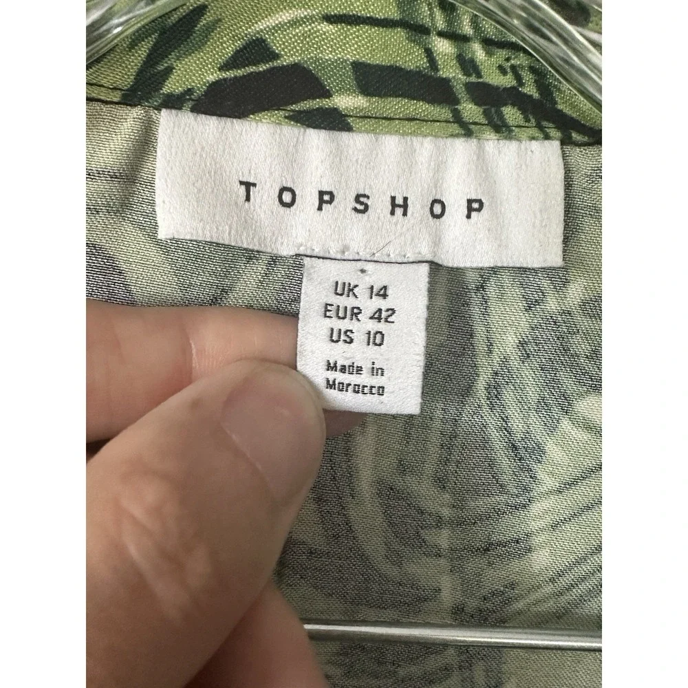 Topshop Women's Green Swirl‎ Satin Button Down Top Size 10